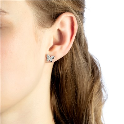 Серьги с фианитом родированные серебро 925*