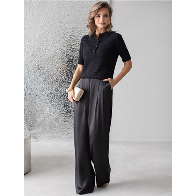 Джемпер поло с застежкой на пуговицы из хлопковой пряжи с пайетками