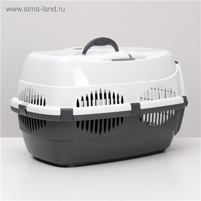 Переноска для животных до 12 кг "Пижон" 49х33х32см, металлическая дверь, бело-серая