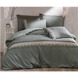 2 сп. Евро Комплект Постельного Белья Cotton Saten Azra Yeşil XL - EcoCotton