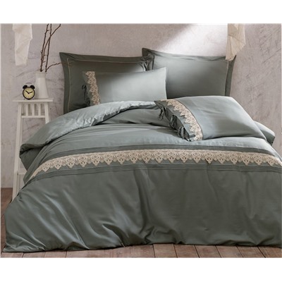 2 сп. Евро Комплект Постельного Белья Cotton Saten Azra Yeşil XL - EcoCotton