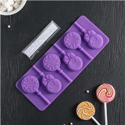 Форма для леденцов Доляна «Улыбка», силикон, 25×9.5 см, 5 ячеек, с палочками, МИКС