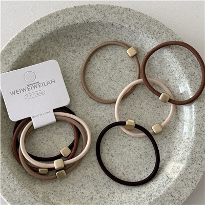 Набор резинок для волос с КВАДРАТНОЙ бусиной, Цвет: Коричневые