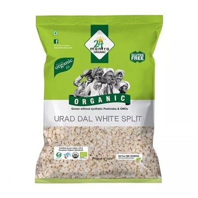 Белый Урад Дал колотый (500 г), Urad Dal White Split, произв. 24 Mantra Organic