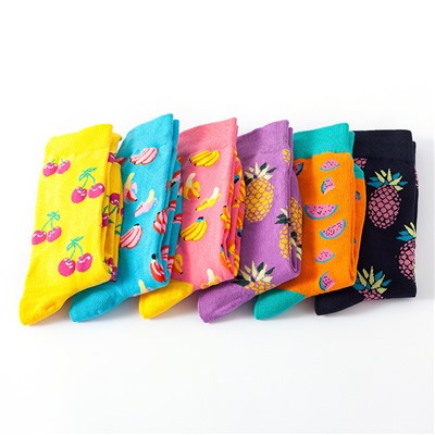 Tide, men's fruit socks, mid-length, European style, wholesale