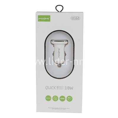 АЗУ 1 USB выход 18W Quick Charge (5V-4.0A/9V-2.0A/12V-1.5A) MAIMI CC112 (белый)