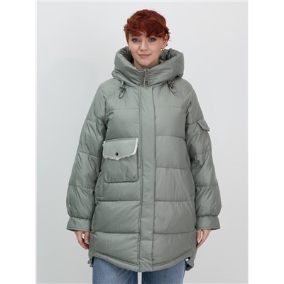 Куртка зимняя женская с капюшоном модная зеленого цвета 7341Z