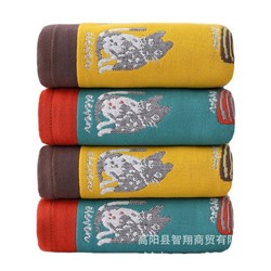 Zhiyang towel four layers of jets, digital cat gauze cotton cotton face towel soft water absorption, face towel factory price wholesale