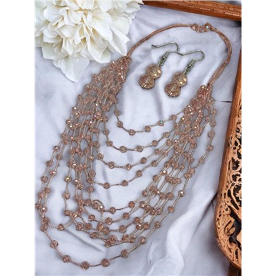 Комплект бижутерии "Хрустальная россыпь" , цвет пудровый