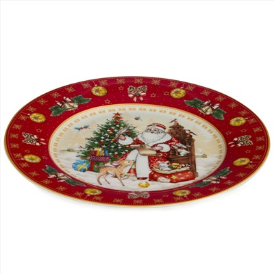 ТАРЕЛКА ЗАКУСОЧНАЯ LEFARD "ДЕД МОРОЗ" 20,5 СМ КРАСНАЯ (КОР=18ШТ.)