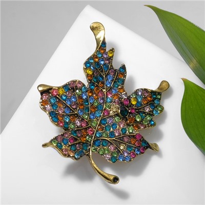Брошь «Лист кленовый» драгоценный, цветная в чернёном золоте
