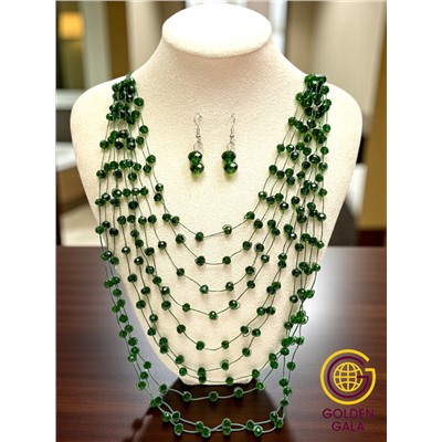 Комплект бижутерии "Хрустальная россыпь" , цвет зеленый мох