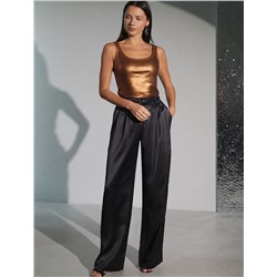 Топ в рубчик с широкими лямками с матовым покрытием металлик из хлопка с эластаном