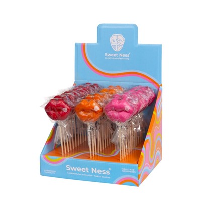 Карамель леденцовая "Губы" ш/б 36шт х 30гр (малина, земляника, апельсин)