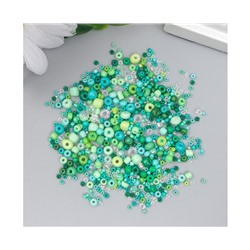 Бисер стекло 6/0 - 15/0 "Ассорти зелёное" d=1,5-4 мм, н-р 10гр   7463418