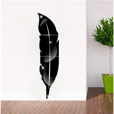 Зеркальные   3d наклейки "ПЕРО" black 18x73cм