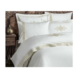 2 сп. Евро Комплект Постельного Белья Cotton Saten Tuğra Krem Çift - EcoCotton