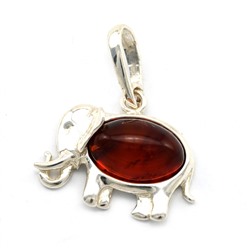 Подвеска Слон 20*16мм с янтарем С925 цв.коньячный, 2,3г