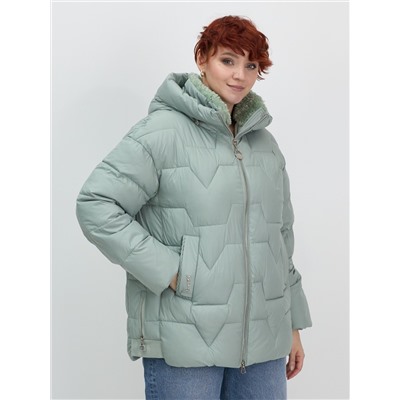 Куртка зимняя женская из овчина стильная и модная зеленого цвета 7309Z