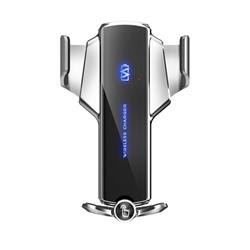 Держатель автомобильный для смартфонов с беспроводной зарядкой Q12, серебро (ак-р 300 mAh)