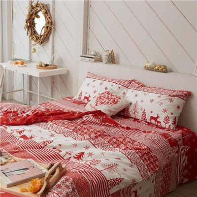 Постельное белье новогоднее LoveLife 1,5сп "Reindeer" 143*215см,150*225см,50*70см-2штуки