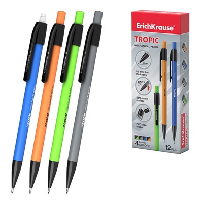 Карандаш механический ErichKrause «Tropic», 0.5 мм, НВ, покрытие Soft Touch, в коробке, МИКС