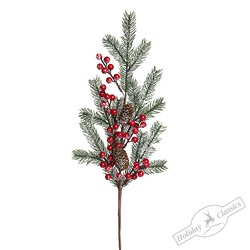 Ветка хвойная с шишками и красными ягодами, 65 см