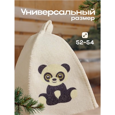 Шапка для бани с детским принтом "Панда" , белая