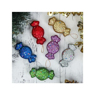 Ёлочные игрушки 6 шт. «Конфеты с блёстками» 3.5×7.5 см, МИКС