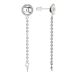 Серебряные швензы, пусеты 38*8мм с фианитами, 1пара