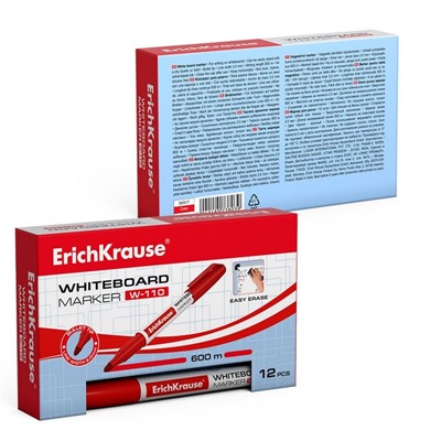 Маркер для доски ErichKrause W-110, 2,0 мм, круглый, красный