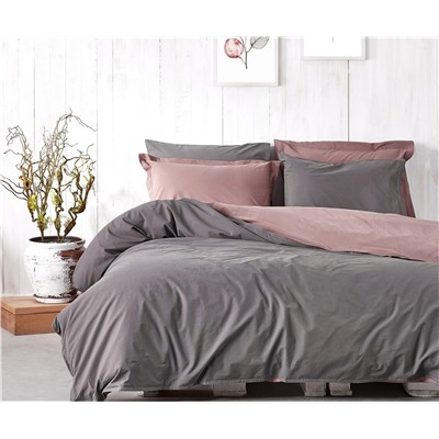 2 сп. Евро Комплект Постельного Белья Cotton Saten Basic Antrasit Çift - EcoCotton