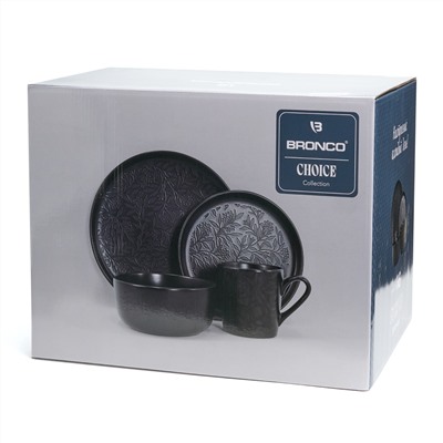 НАБОР ПОСУДЫ ОБЕДЕННЫЙ BRONCO "CHOICE BLACK" НА 4 ПЕР. 16 ПР.