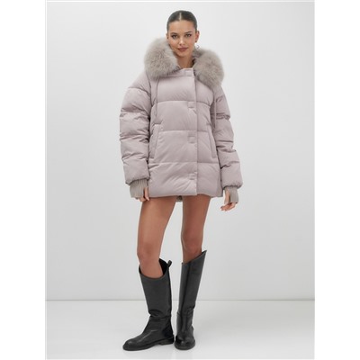 Куртка зимняя женская с мехом и капюшоном тренд светло-коричневого цвета 7658SK