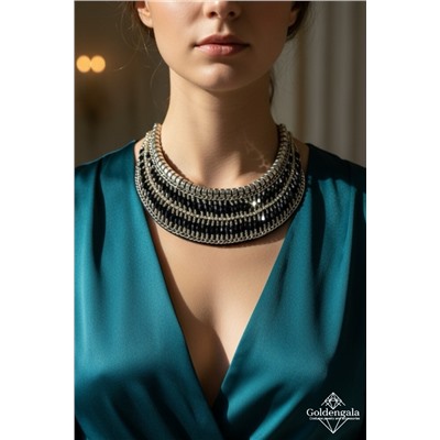 Колье-воротник текстильное с хрусталиками П4/06