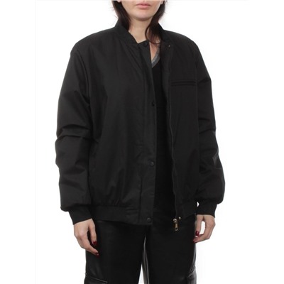 H24-608 BLACK Куртка бомбер демисезонная женская (100 гр. синтепон)