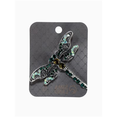 Брошь «Стрекоза» ажурная, чёрно-зелёная в чернёном серебре
