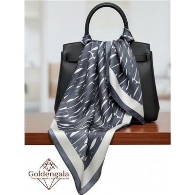 Косынка шелковая с принтом Арт 25183/002 (серый графит)