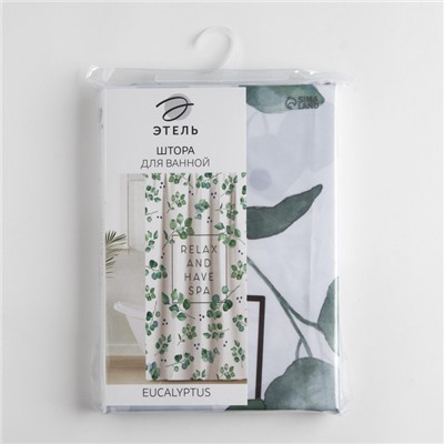 Штора для ванной водоотталкивающая Этель «Eucalyptus», 145×180 см, цвет белый, ткань оксфорд, 210гр/м2