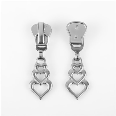 Бегунок для молнии «Трактор», №5, «Сердца», 10 шт., цвет никель