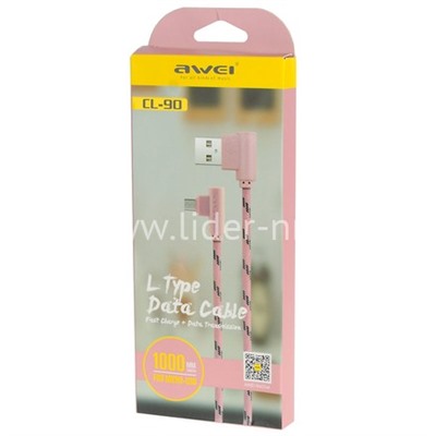 USB кабель micro USB 1.0м AWEI CL-90 L-коннектор/текстильный (розовый)