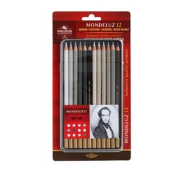 Карандаши цветные акварельные Koh-I-Noor Mondeluz 3722, 12 шт., серая гамма, в металлическом пенале в блистере