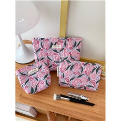 Retro fuchsia capacious cosmetic bag, handheld pencil case, organizer bag for traveling, french style, flowered