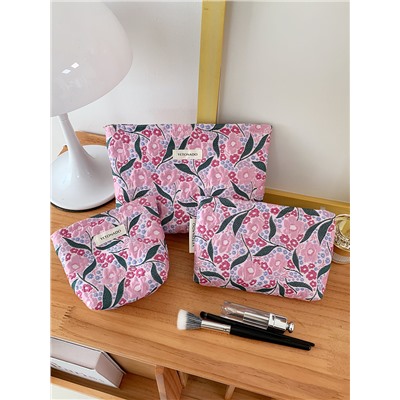 Retro fuchsia capacious cosmetic bag, handheld pencil case, organizer bag for traveling, french style, flowered