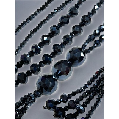 Бусы-колье длинные с кулоном хрустальные П13 Цвет синий гематит