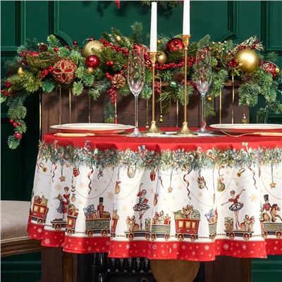 СКАТЕРТЬ КРУГЛАЯ  "ЩЕЛКУНЧИК" ,150СМ , КРАСНЫЙ ,100% ХЛОПОК , ТВИЛ