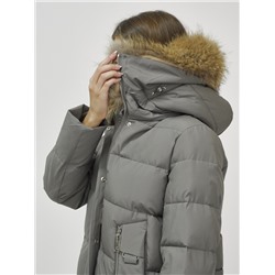 Куртка женская зимняя с мехом енот премиум класса цвета хаки 381Kh