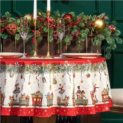 СКАТЕРТЬ КРУГЛАЯ  "ЩЕЛКУНЧИК" ,150СМ , КРАСНЫЙ ,100% ХЛОПОК , ТВИЛ