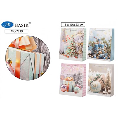 Пакет подарочный НГ "НОВОГОДНИЙ ДЕКОР" 18*10*23см ассорти МС-7219/20/Китай