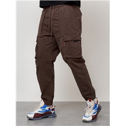 Джинсы карго мужские с накладными карманами коричневого цвета 2423K